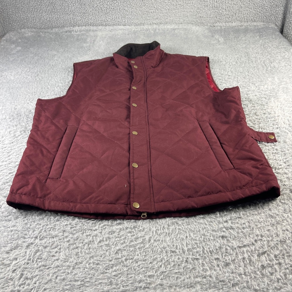 St Johns Bay Mens XL Quilted Puffer Vest Burgundy Maroon Snap Button Full Zip